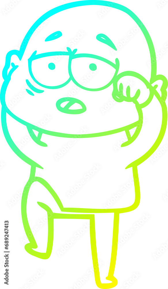 cold gradient line drawing of a cartoon tired bald man cold gradient line drawing of a cartoon tired bald man