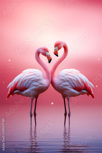 Two graceful and beautiful flamingos as a symbol of love on Valentine s Day.