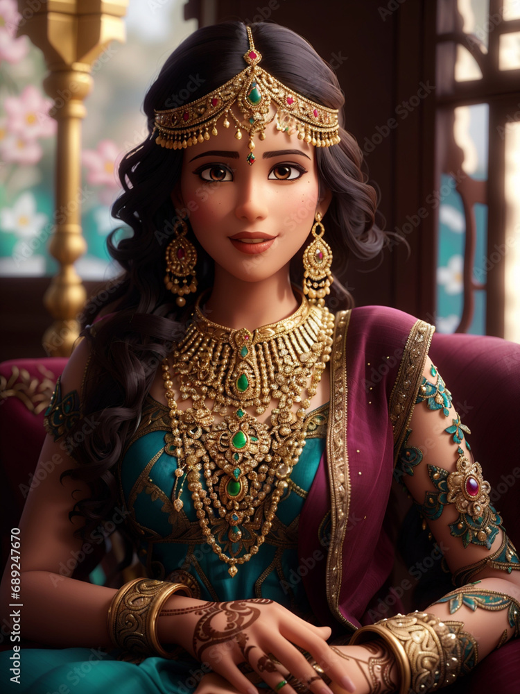 Radiant Indian Bride: A Beautiful Portrait of an Attractive Bride in Traditional Wedding Attire, generative ai