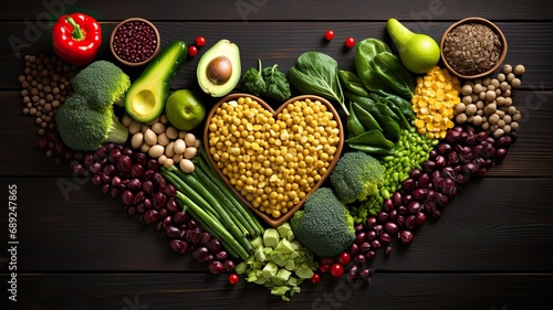 Heart with vegetable illustration on black background photo