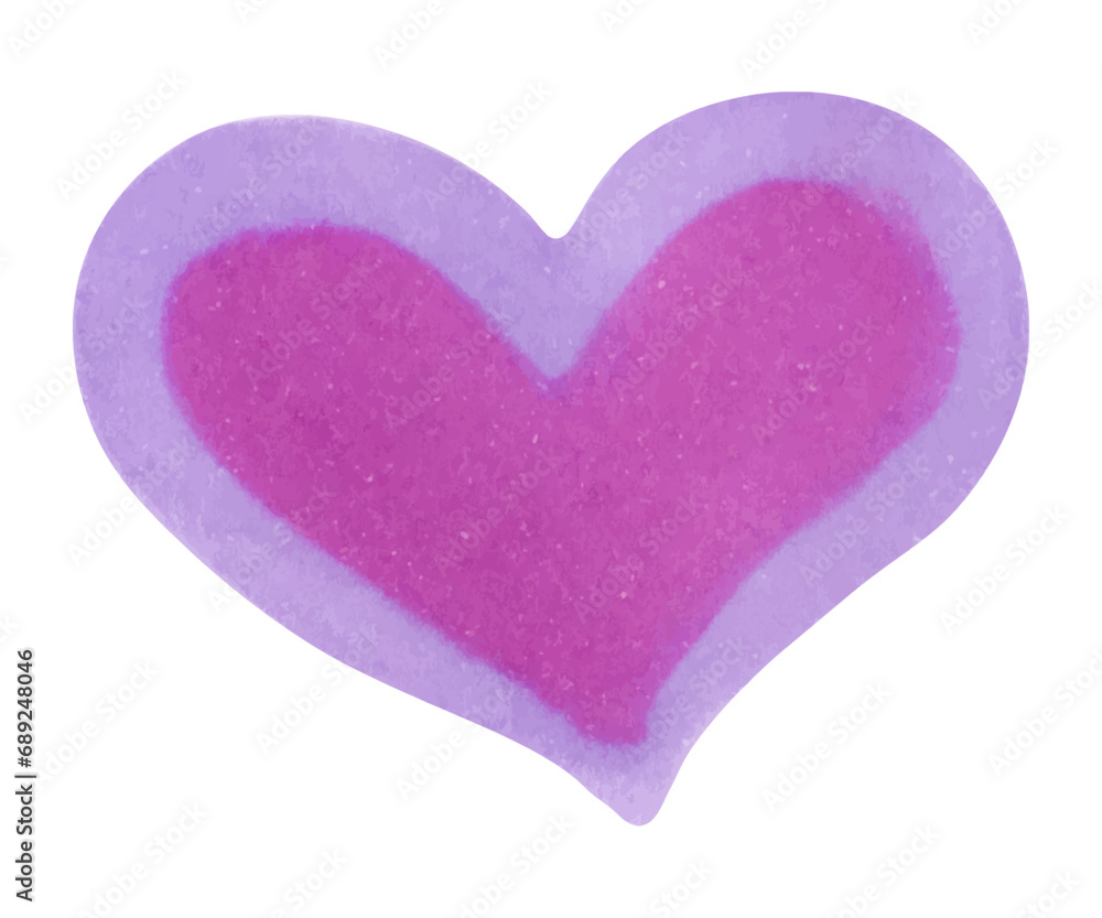 Heart for Valentine's Day, day of singles, friends, girlfriends. Purple pink heart.Marker and watercolor illustration.For holiday, card, poster, carnival, banner, birthday.Love.Handmade isolated art.