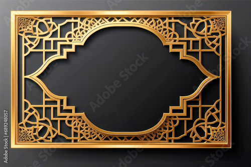 Islamic background with Arabic pattern. Ramadan Kareem, golden decorative frame. Copy space, text or design. photo