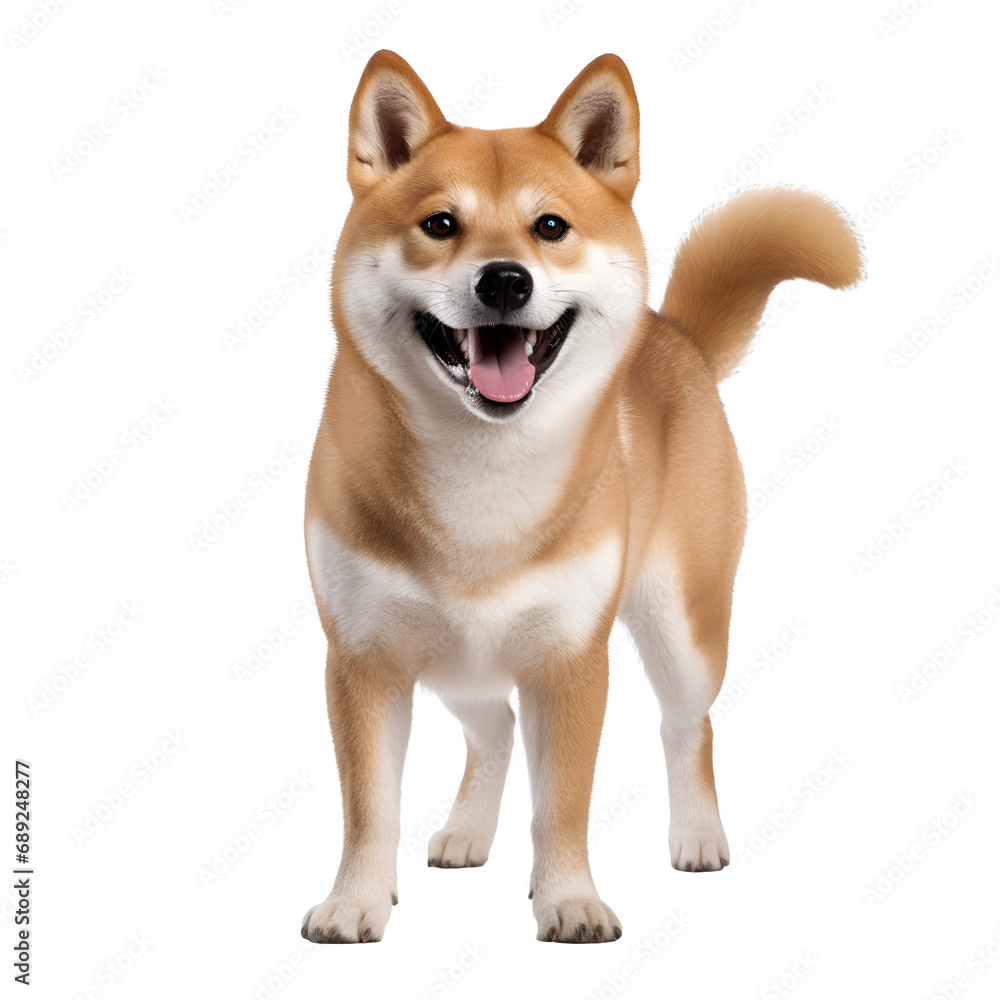 Shiba Inu Cute and happy dog on transparent background PNG, easy to use.