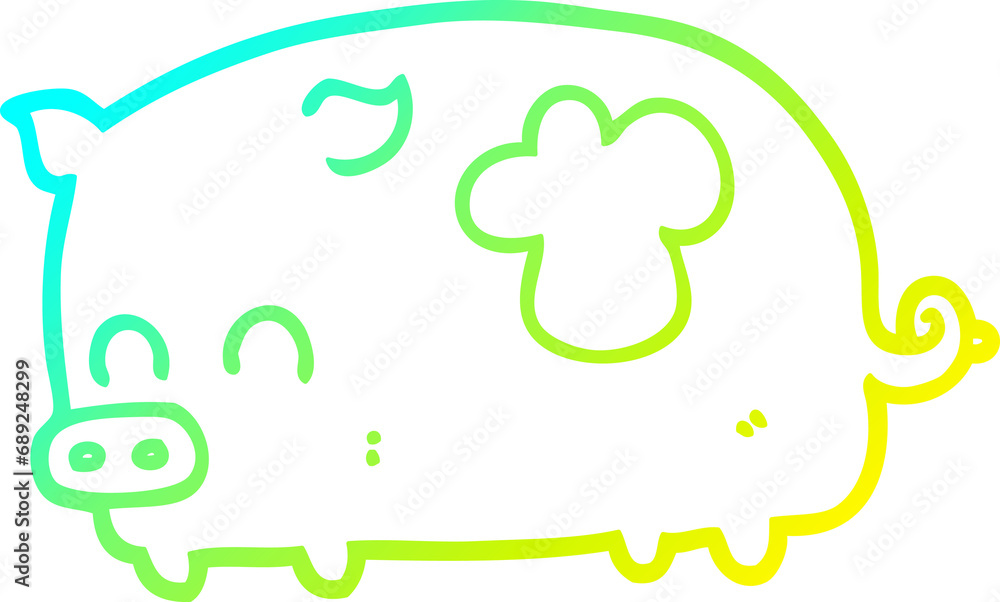 cold gradient line drawing of a cute cartoon pig