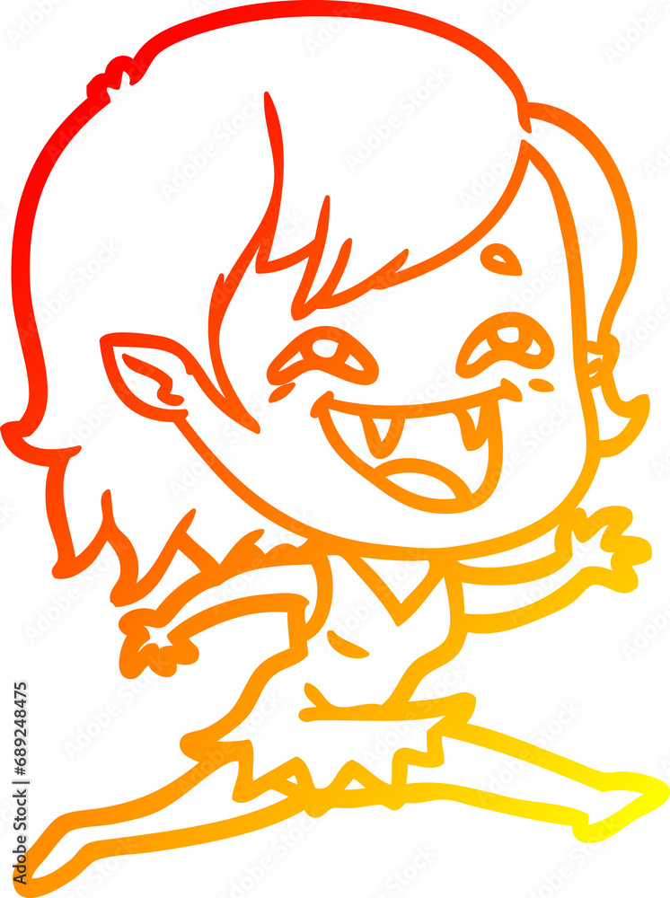 warm gradient line drawing of a cartoon laughing vampire girl warm gradient line drawing of a cartoon laughing vampire girl