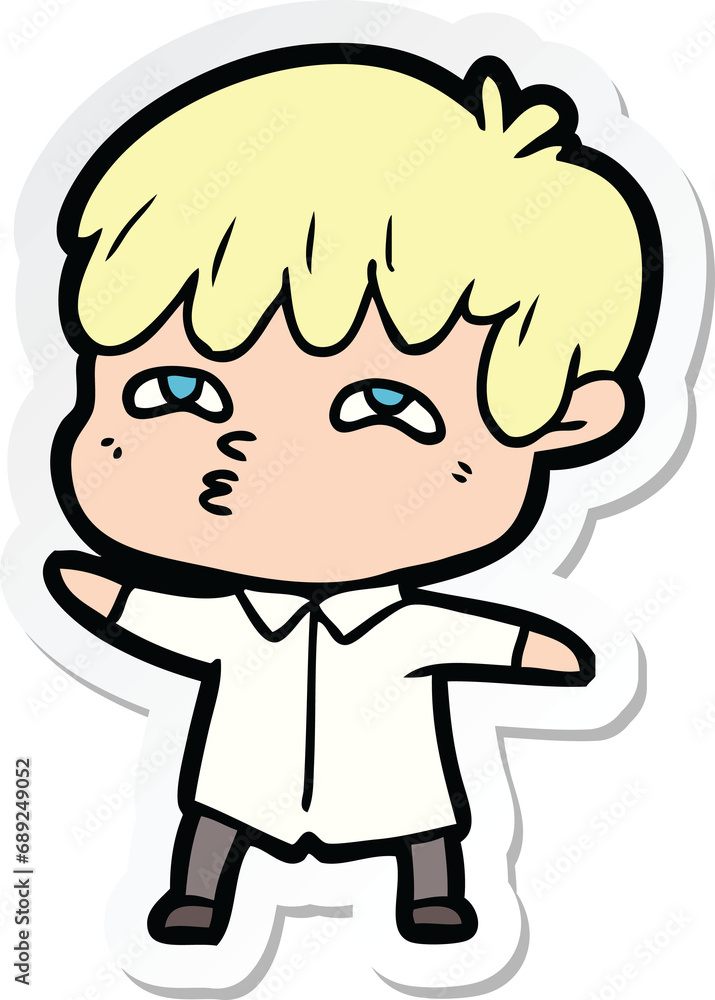 sticker of a cartoon curious man sticker of a cartoon curious man