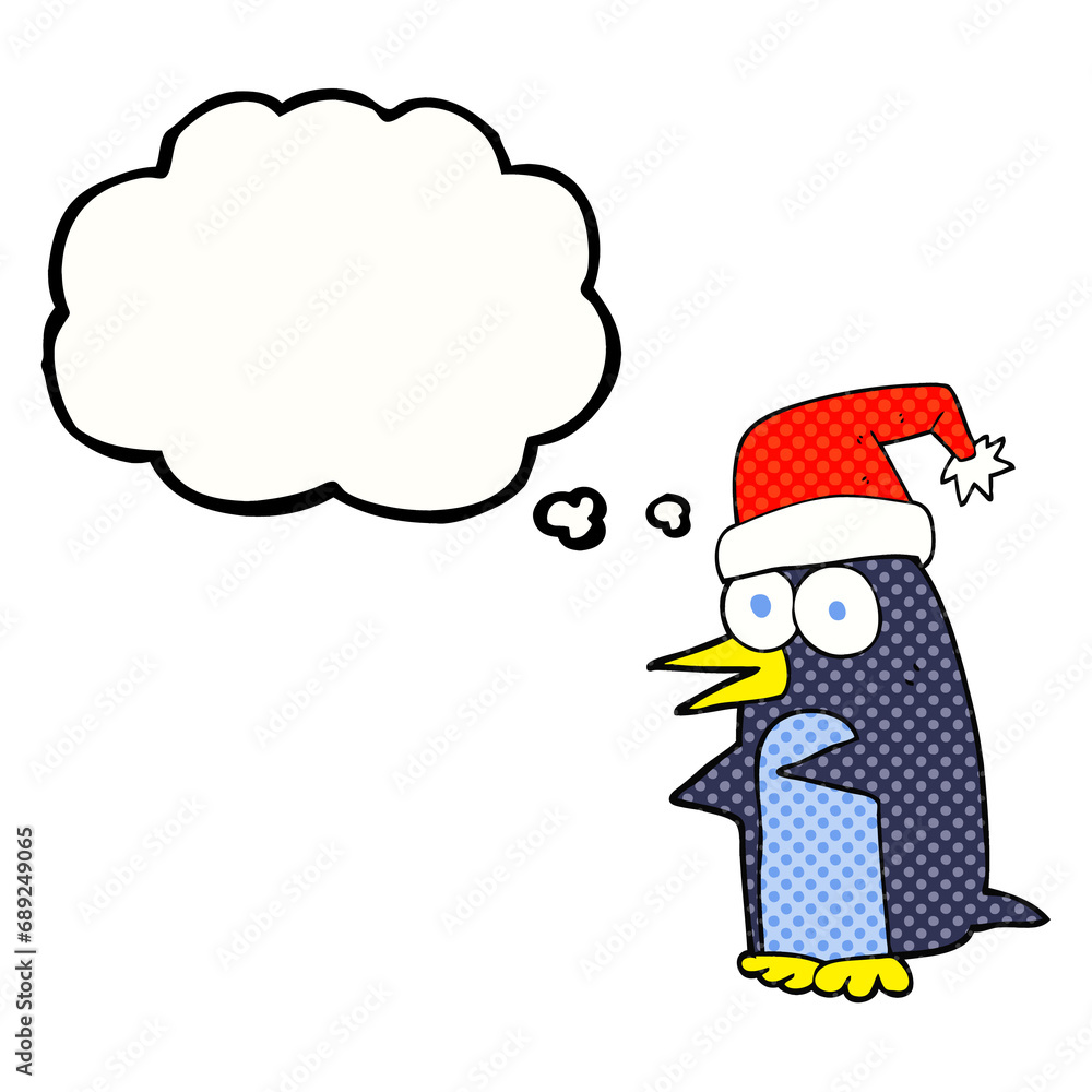 freehand drawn thought bubble cartoon christmas penguin freehand drawn thought bubble cartoon christmas penguin