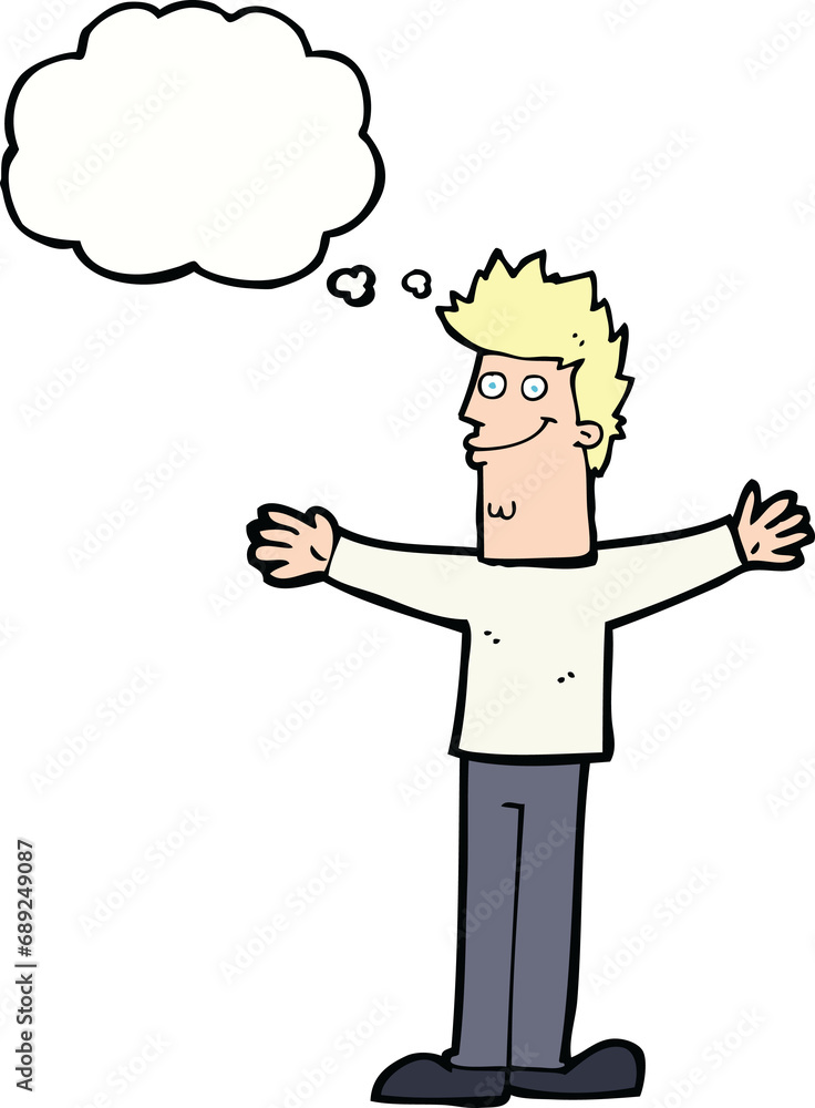 cartoon happy man with thought bubble cartoon happy man with thought bubble