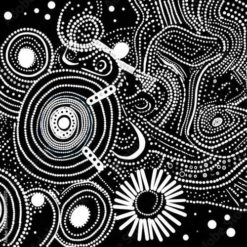 A beautiful print in the style of Australian aborigines. Black and white color combination 