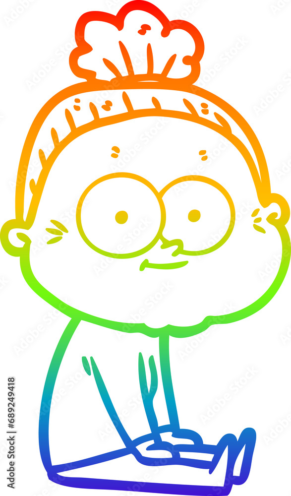 rainbow gradient line drawing of a cartoon happy old woman rainbow gradient line drawing of a cartoon happy old woman