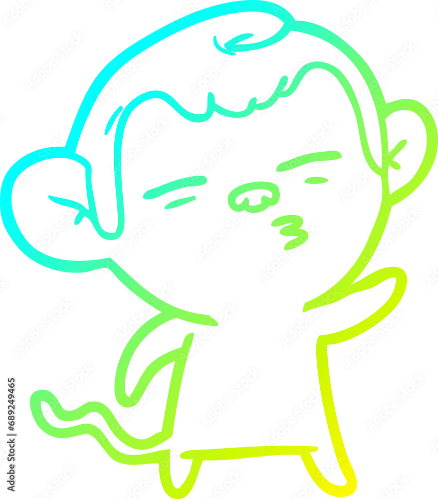 cold gradient line drawing of a cartoon suspicious monkey