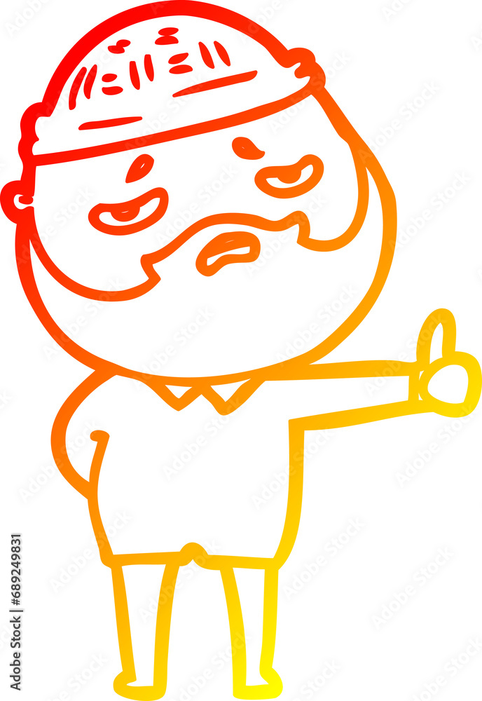 warm gradient line drawing of a cartoon worried man with beard warm gradient line drawing of a cartoon worried man with beard