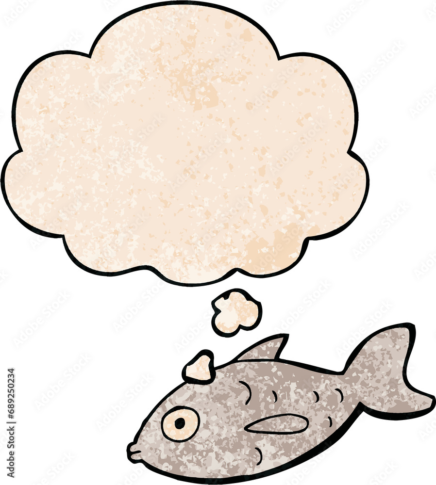 cartoon fish with thought bubble in grunge texture style cartoon fish with thought bubble in grunge texture style