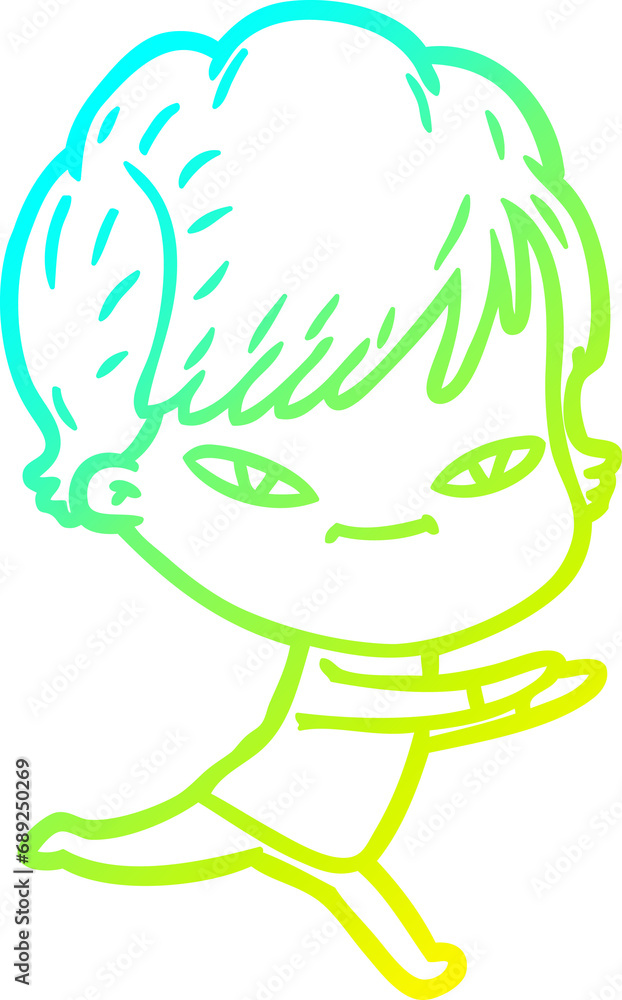 cold gradient line drawing of a cartoon happy woman cold gradient line drawing of a cartoon happy woman