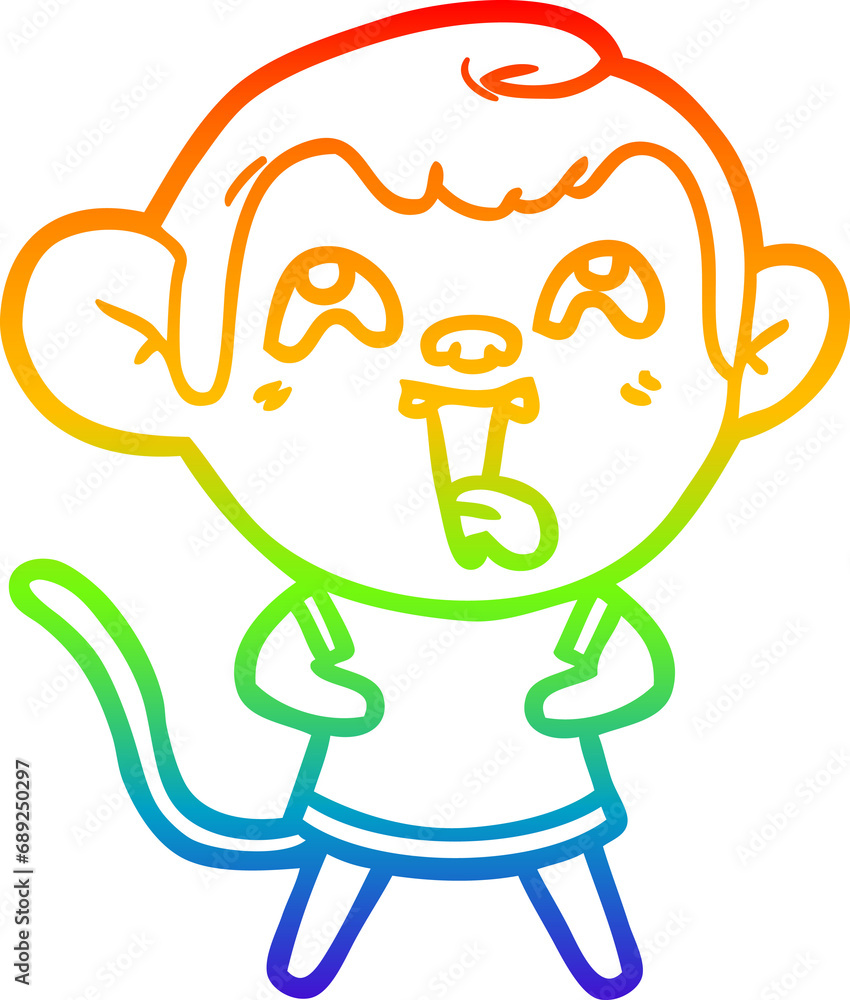 rainbow gradient line drawing of a crazy cartoon monkey rainbow gradient line drawing of a crazy cartoon monkey