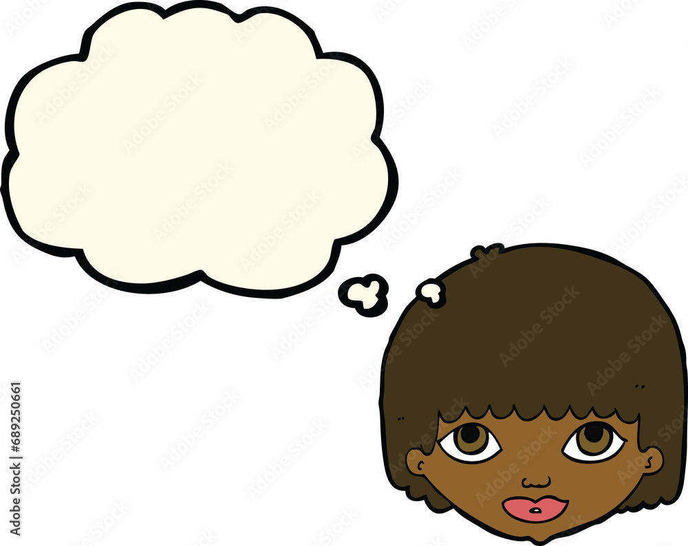 cartoon female face with thought bubble cartoon female face with thought bubble