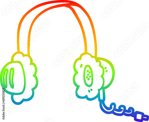rainbow gradient line drawing of a cartoon music headphones