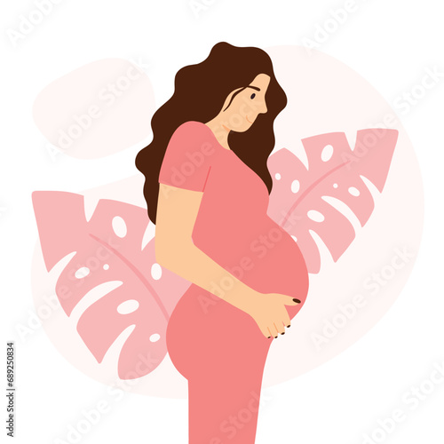 Happy pregnant woman. Vector illustration of a pregnant woman in flat style. Pregnancy concept.