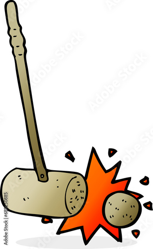 Photography croquet mallet hitting ball