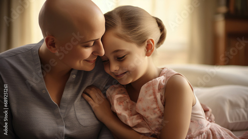 Woman with cancer and her daughter smile and spend time together