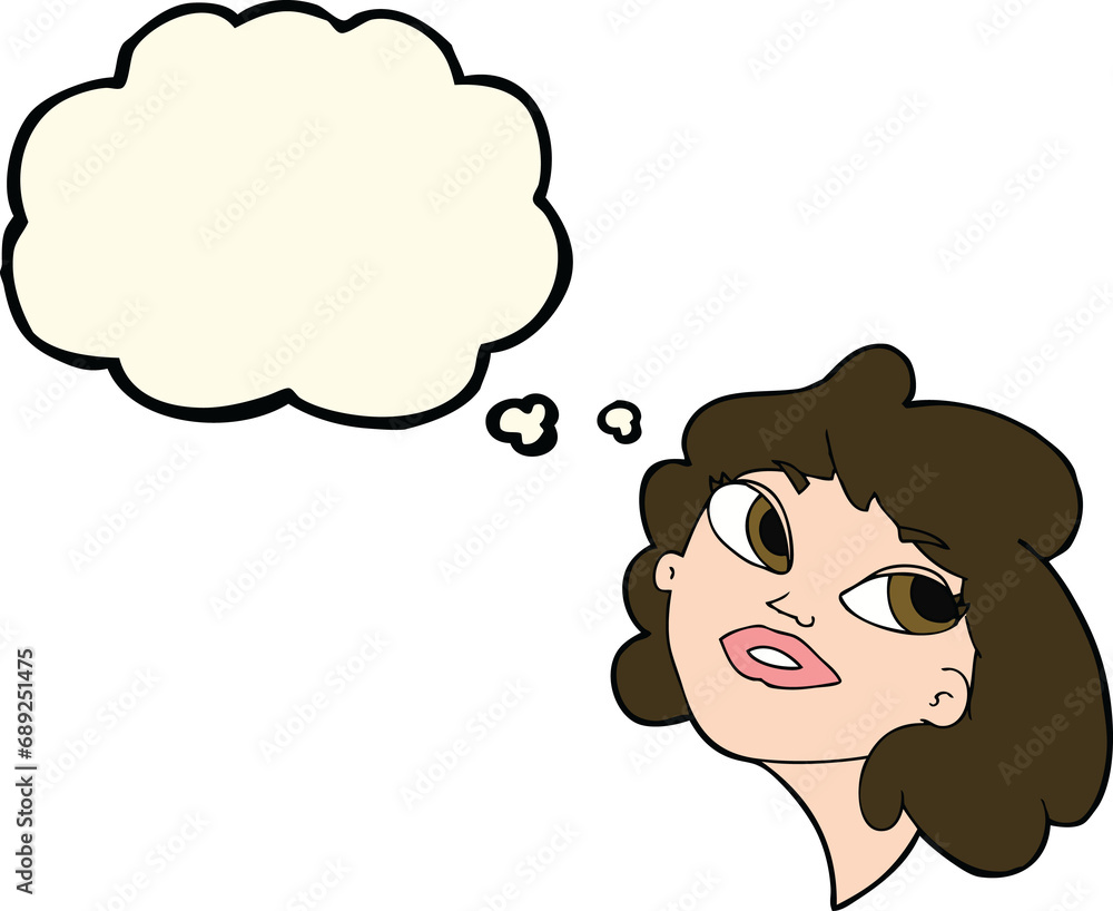 cartoon happy woman with thought bubble cartoon happy woman with thought bubble