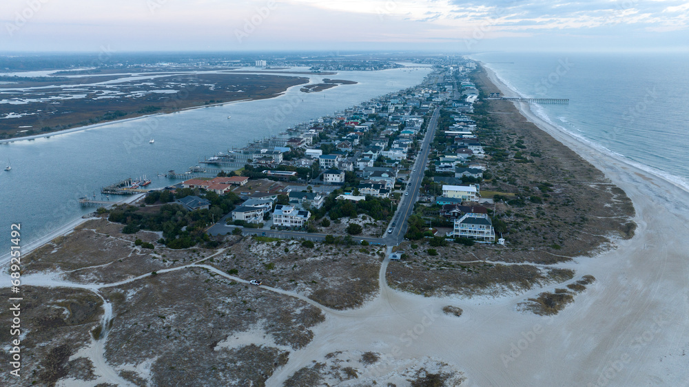 Aerial view of Wrightsville Beach, a town in North Carolina.