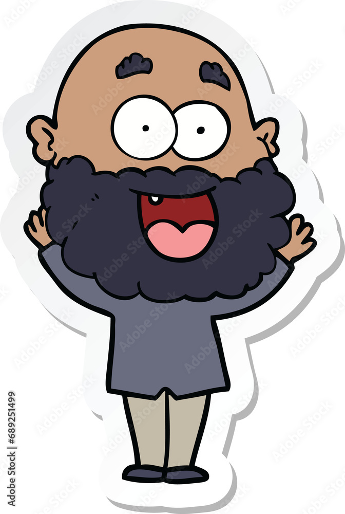 sticker of a cartoon crazy happy man with beard