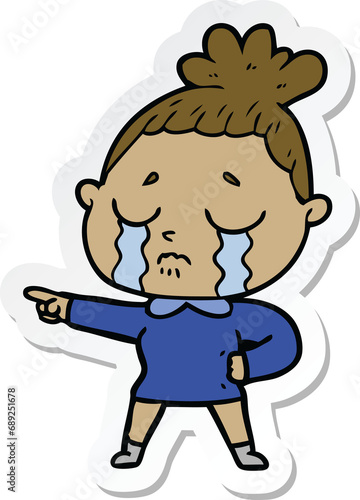 sticker of a cartoon crying woman