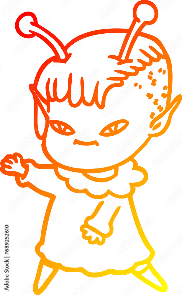 warm gradient line drawing of a cute cartoon alien girl warm gradient line drawing of a cute cartoon alien girl