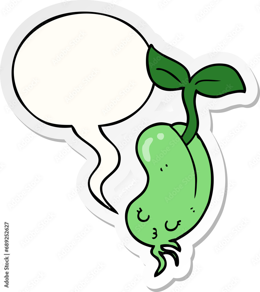 cartoon sprouting bean with speech bubble sticker cartoon sprouting bean with speech bubble sticker