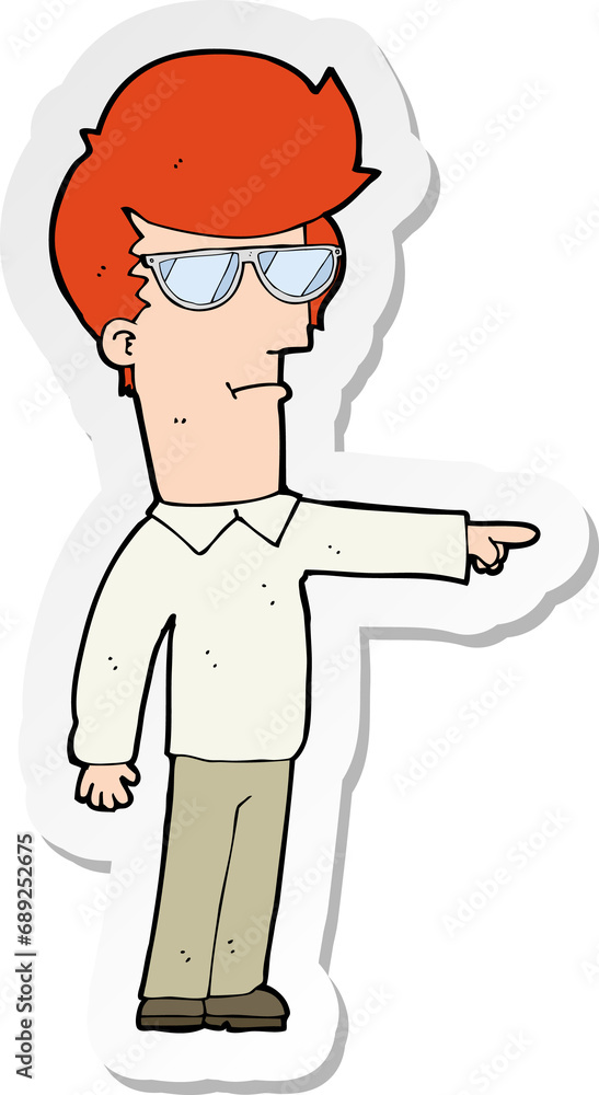 sticker of a cartoon man in glasses pointing sticker of a cartoon man in glasses pointing