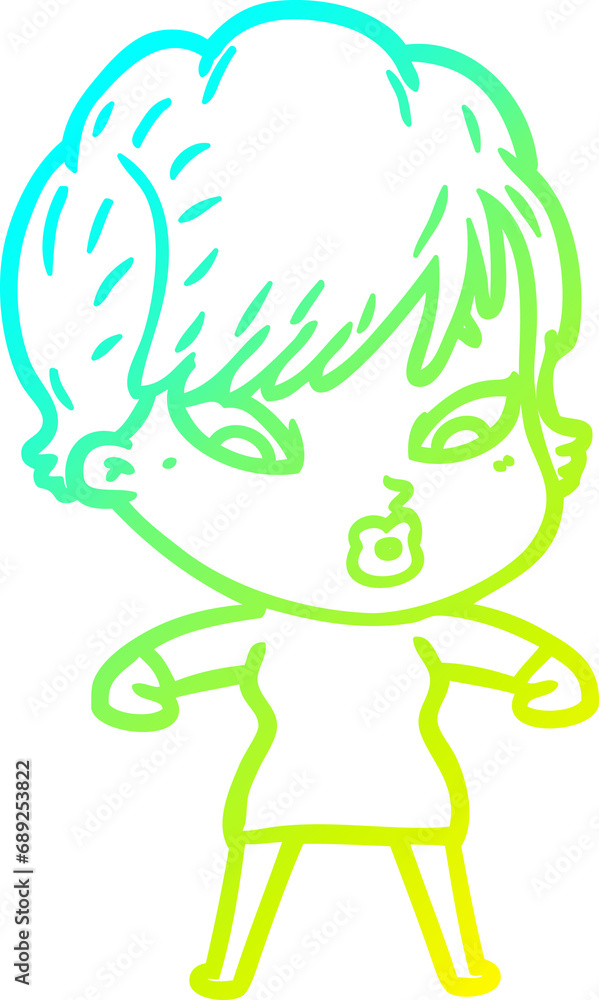 cold gradient line drawing of a cartoon woman cold gradient line drawing of a cartoon woman