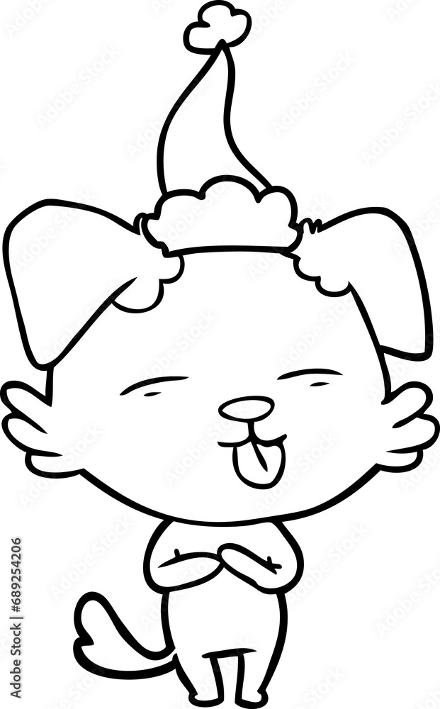 hand drawn line drawing of a dog sticking out tongue wearing santa hat hand drawn line drawing of a dog sticking out tongue wearing santa hat