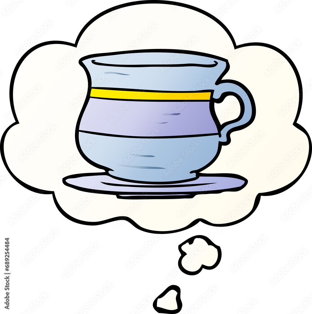 cartoon old tea cup with thought bubble in smooth gradient style cartoon old tea cup with thought bubble in smooth gradient style