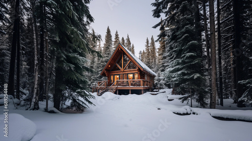Secluded Cabin in Snowy Forest at Twilight - Valentine's Day © PHOTOVERTICE