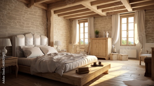 French Country Modern Bedroom Interior Design, Close-Up © Artem