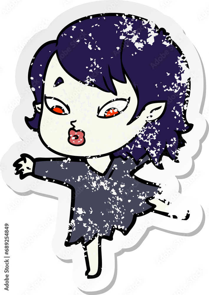 distressed sticker of a cute cartoon vampire girl distressed sticker of a cute cartoon vampire girl