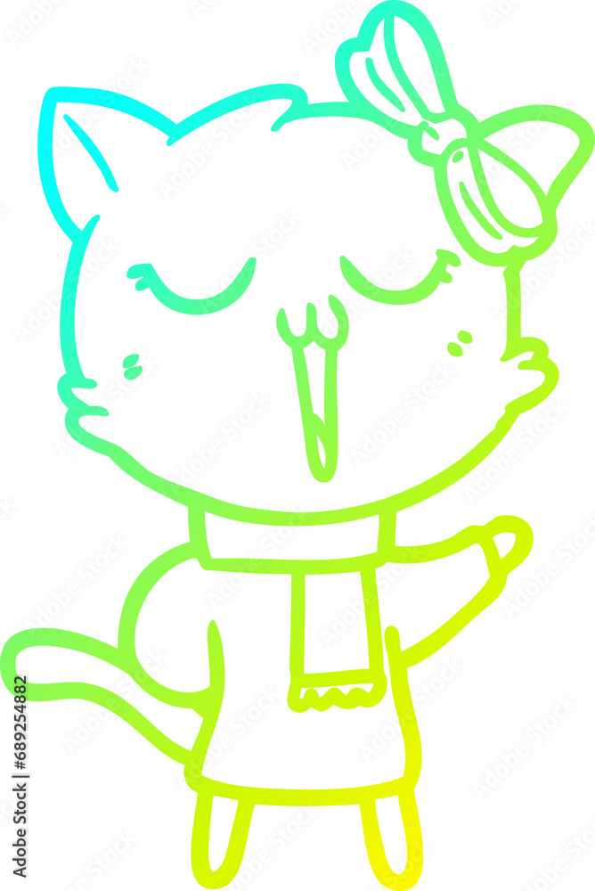 cold gradient line drawing of a cartoon cat cold gradient line drawing of a cartoon cat
