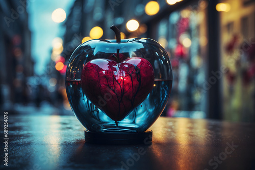  An apple shaped heart in a glass bottle photo