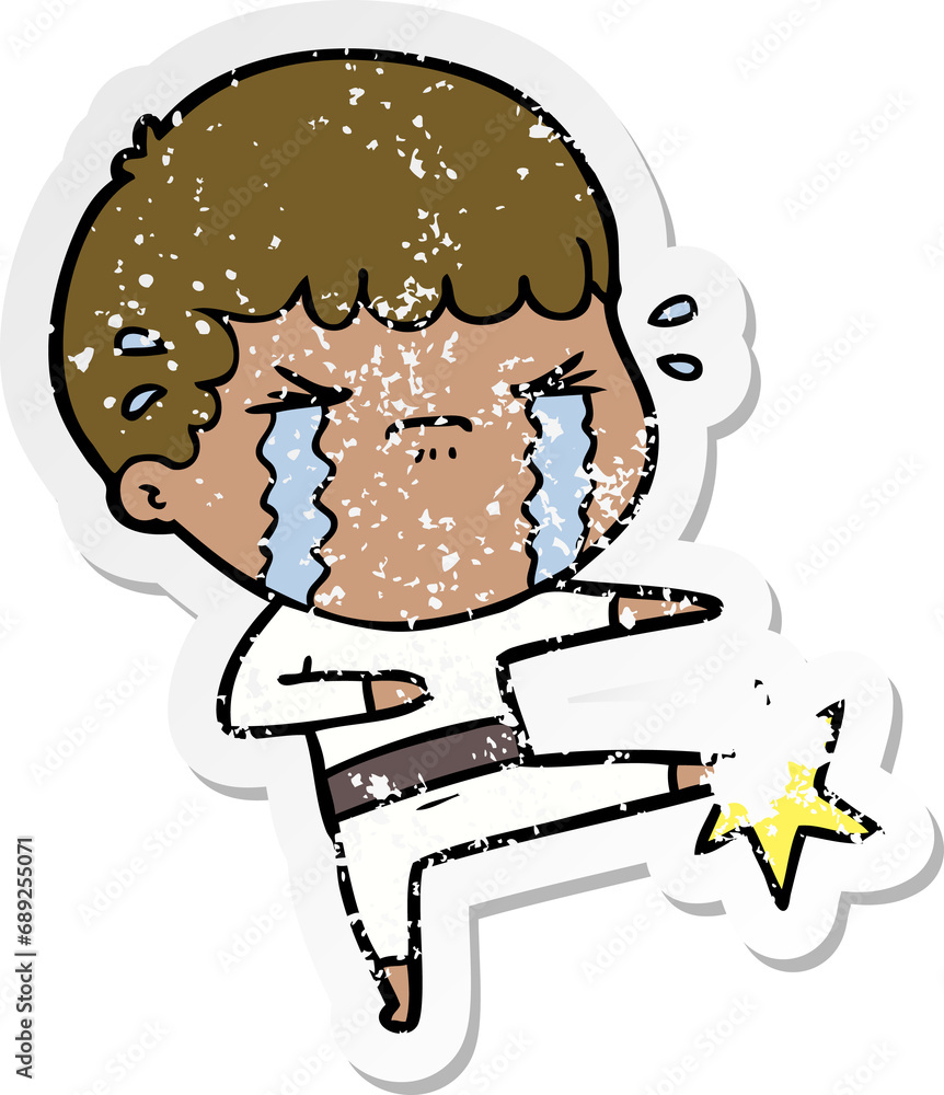 distressed sticker of a cartoon man crying distressed sticker of a cartoon man crying