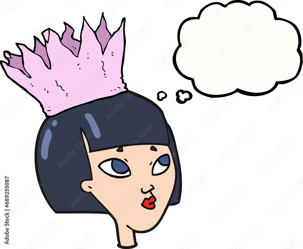 freehand drawn thought bubble cartoon woman wearing paper crown freehand drawn thought bubble cartoon woman wearing paper crown