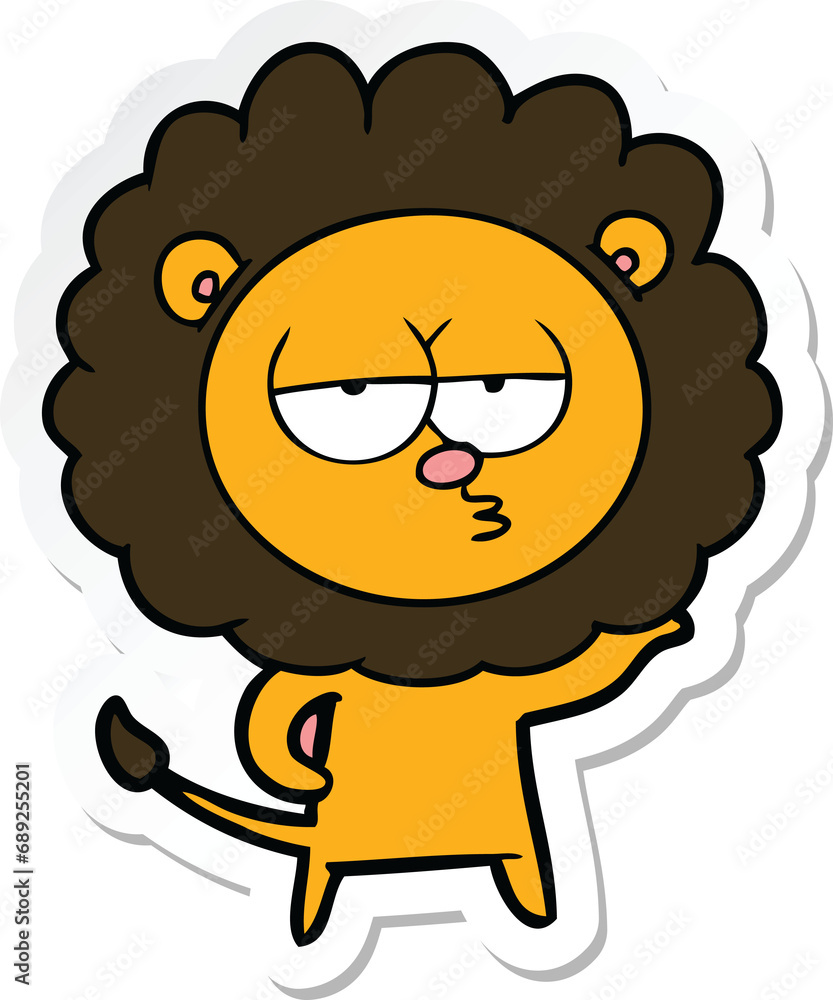 sticker of a cartoon bored lion sticker of a cartoon bored lion