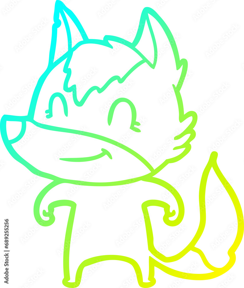 cold gradient line drawing of a friendly cartoon wolf cold gradient line drawing of a friendly cartoon wolf