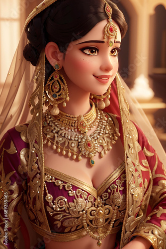 Radiant Indian Bride: A Beautiful Portrait of an Attractive Bride in Traditional Wedding Attire, generative ai