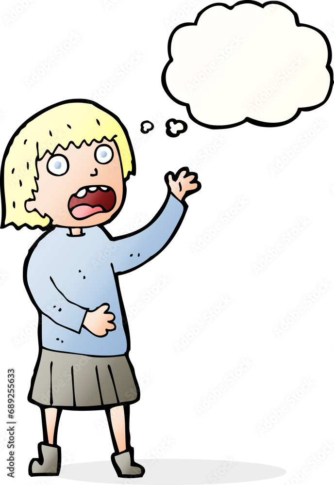 cartoon stressed out woman with thought bubble cartoon stressed out woman with thought bubble
