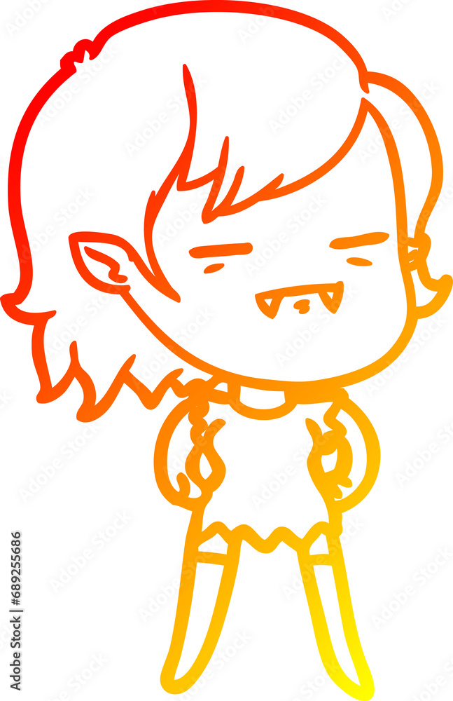 warm gradient line drawing of a cartoon undead vampire girl warm gradient line drawing of a cartoon undead vampire girl