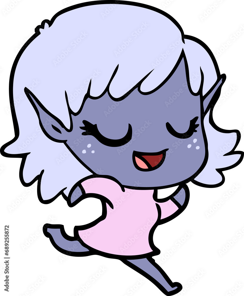happy cartoon elf girl running happy cartoon elf girl running