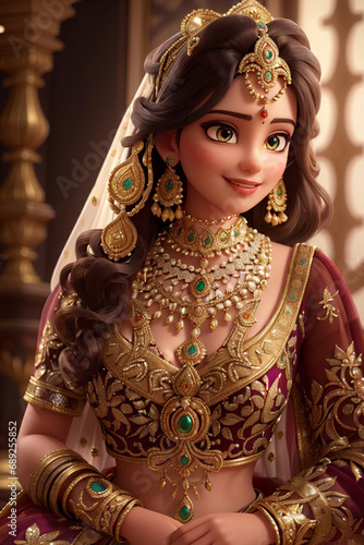 Radiant Indian Bride: A Beautiful Portrait of an Attractive Bride in Traditional Wedding Attire, generative ai