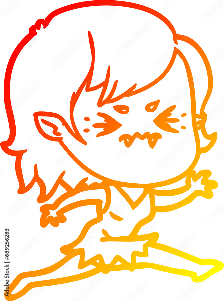 warm gradient line drawing of a annoyed cartoon vampire girl warm gradient line drawing of a annoyed cartoon vampire girl