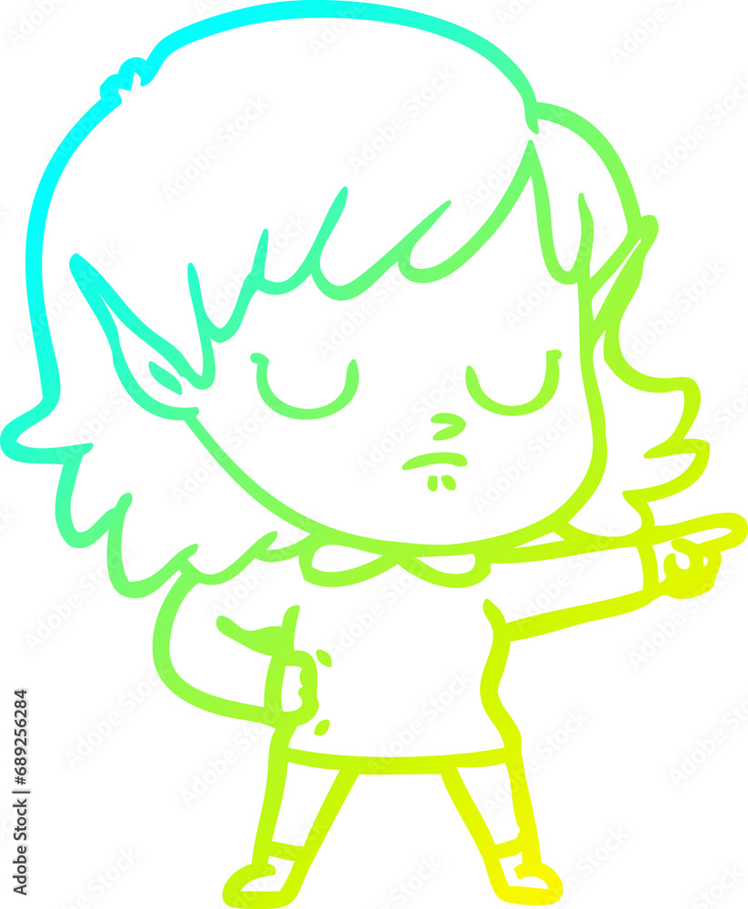cold gradient line drawing of a cartoon elf girl cold gradient line drawing of a cartoon elf girl